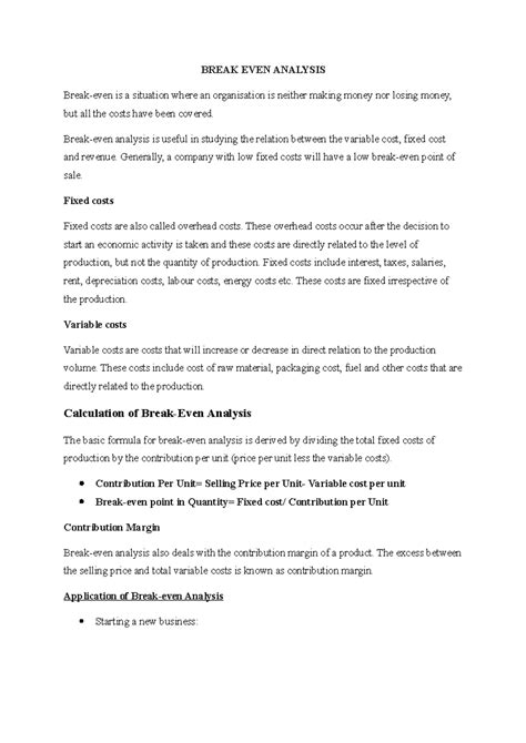 Break even analysis - BREAK EVEN ANALYSIS Break-even is a situation ...