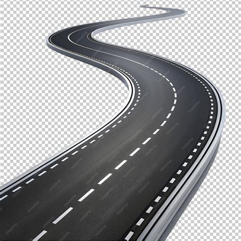Premium PSD | Curved road with white markings on transparent background