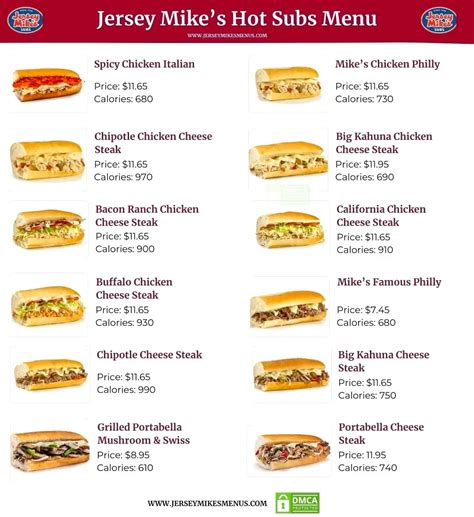Jersey Mike’s Hot Subs Menu with Prices