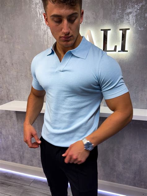 Cuban Collar Polo Shirt - Baby Blue - Cali-clothing.com