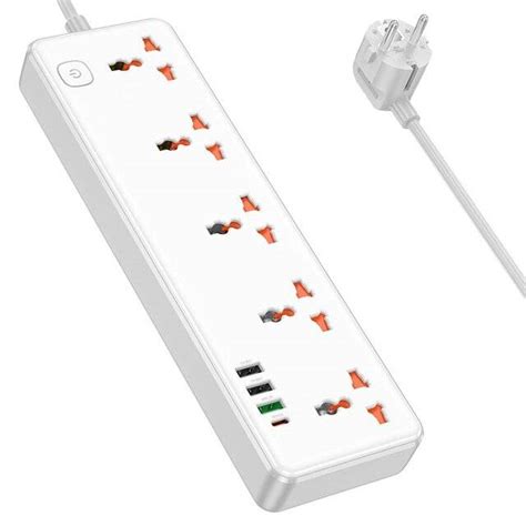 Hoco AC14A [PD30W + QC3.0 + 5 sockets] Power Strip (White) | Anas-IQ