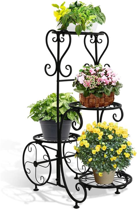 Buy steauty Metal Plant Stand Indoor Outdoor - 4 Tier Multiple Plant ...