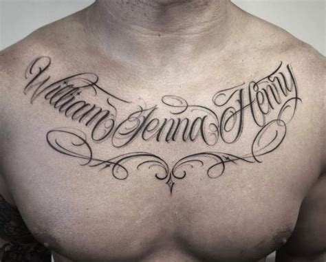Cursive Chest Tattoo with William Penn and Henry