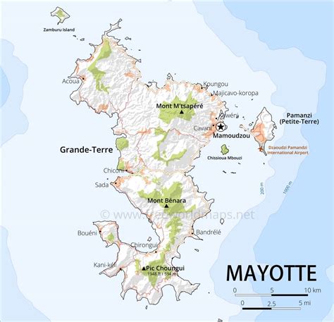 Mayotte Map, Geographical features of Mayotte of the Caribbean ...