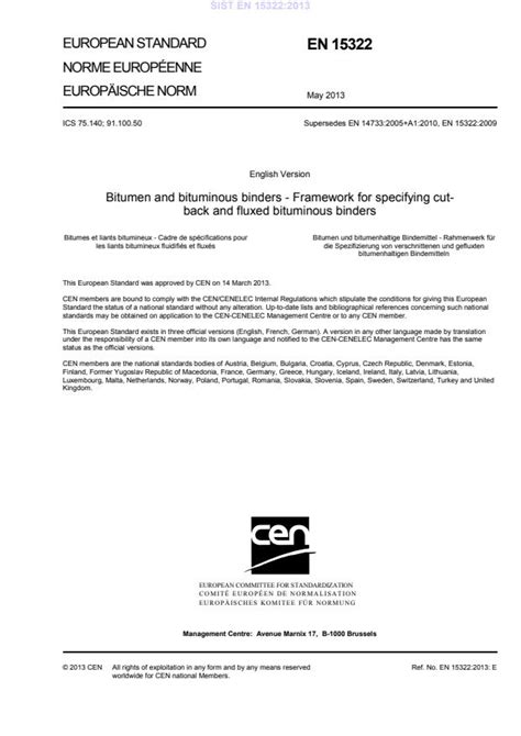 EN 15322:2013 - Bitumen and bituminous binders - Framework for ...
