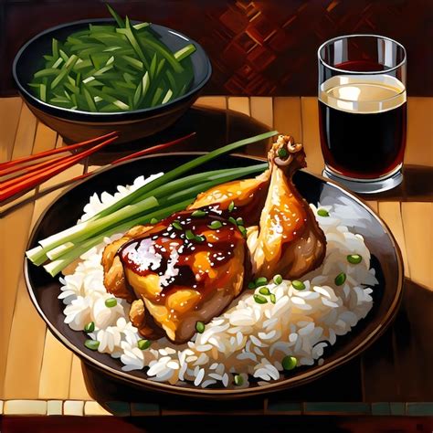 Chicken and steamed rice with soy sauce | Premium AI-generated image