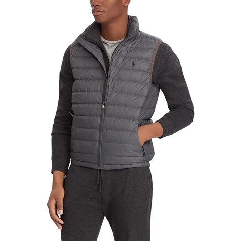 Polo Ralph Lauren Mens Heather Down Packable Puffy Vest (Small, Gray ...