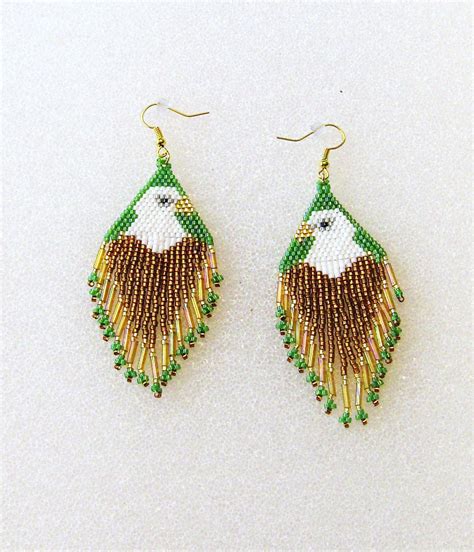 Native American Inspired Hand Beaded Eagle Dangle Earrings In Lime ...
