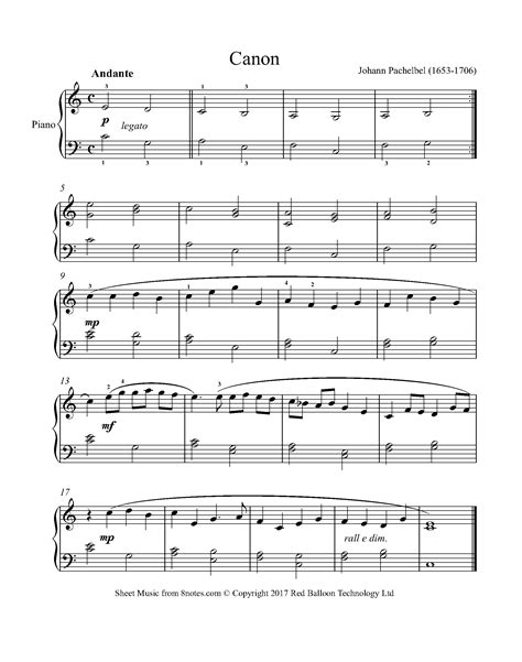 Pachelbel - Canon in D Sheet music for Piano - 8notes.com