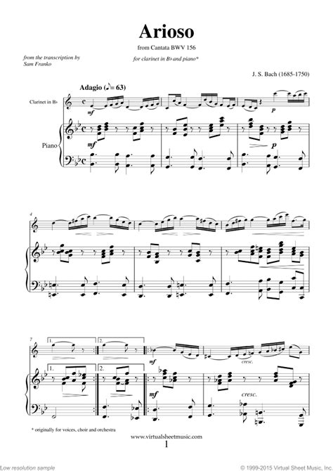 Bach - Arioso sheet music for clarinet and piano [PDF]