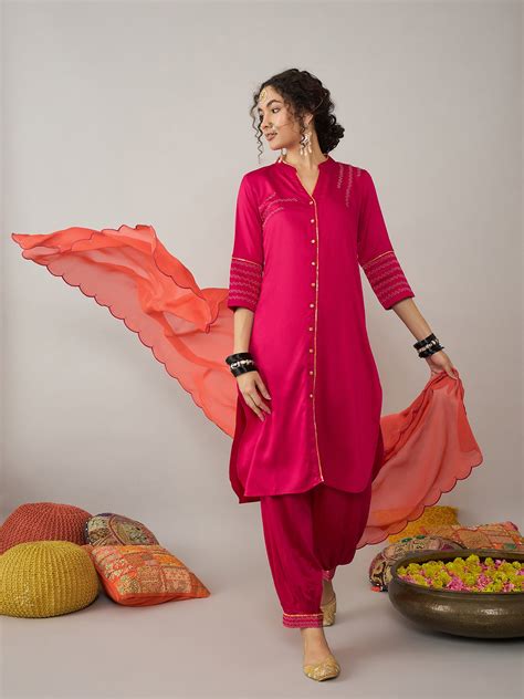 Pink kurta Set With Tangelo Dupatta