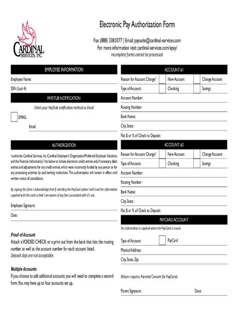 Fillable Online Electronic Pay Authorization Form - Cardinal Services ...