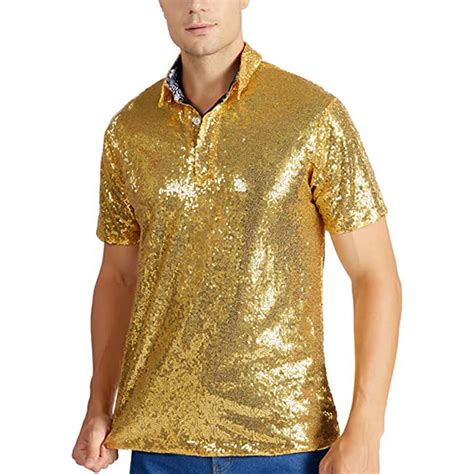 Mens Polo Shirts Men's Relaxed Short Sleeve Turndown Sparkles Sequins ...
