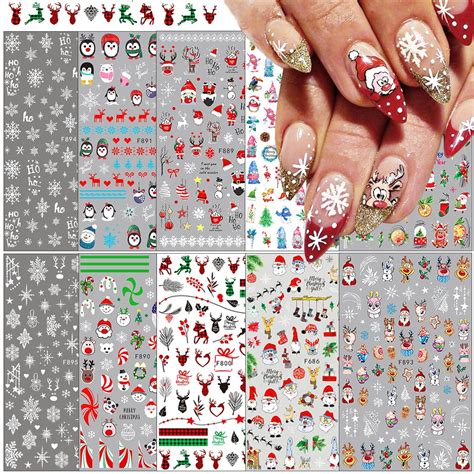 Amazon.com: 10 Sheets Christmas Nail Art Stickers White Snowflake Nail ...