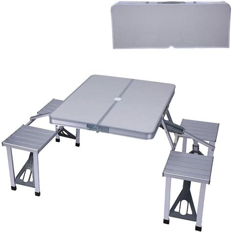 Folding Camping Table Chair Set - Silver, Aluminum Suitcase Portable ...
