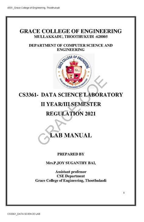 II CSE CS3361 Data Science Laboratory Lab Manual - Studocu
