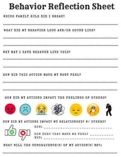 Behavior Reflection Sheet | Behavior Think Sheet- for Kids, Children ...