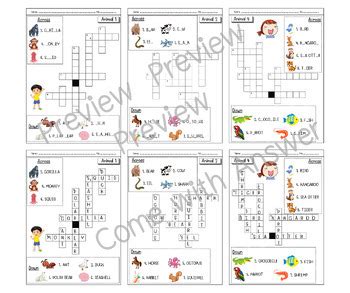 Animal words for beginning + puzzle and crossword games. by Teacher AirTing