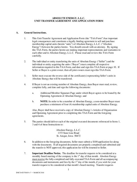 2014-2026 IA Absolute Energy Unit Transfer Agreement and Application ...