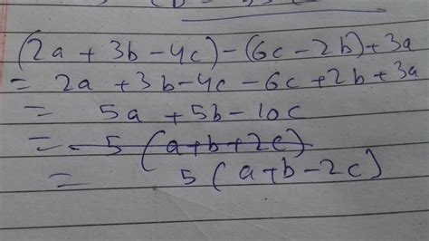 simplify (2a+3b-4c)-(6c-2b)+3a - Brainly.in