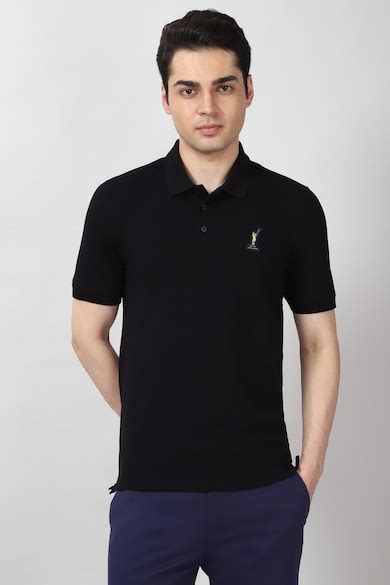 Peter England Casuals Polo T-Shirts, Men Black Solid Polo Neck T-shirt ...