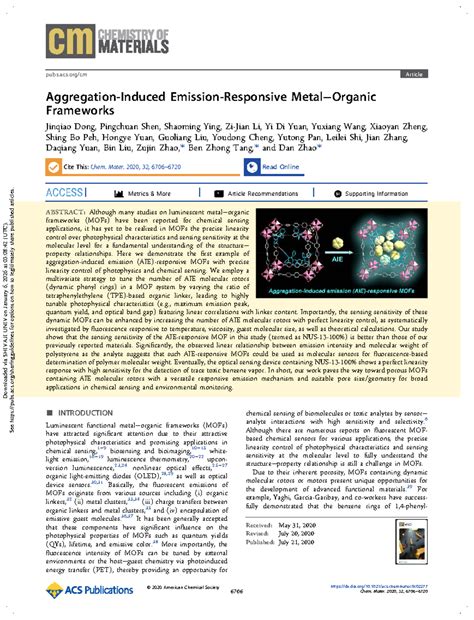 Aggregation-Induced Emission Responsive Metal-Organic Frameworks (MOFs ...