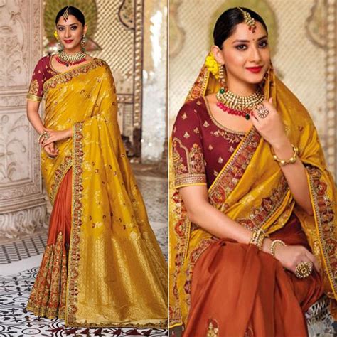 Orange-Yellow Festive Wear Woven Banarasi Silk Half & Half Saree
