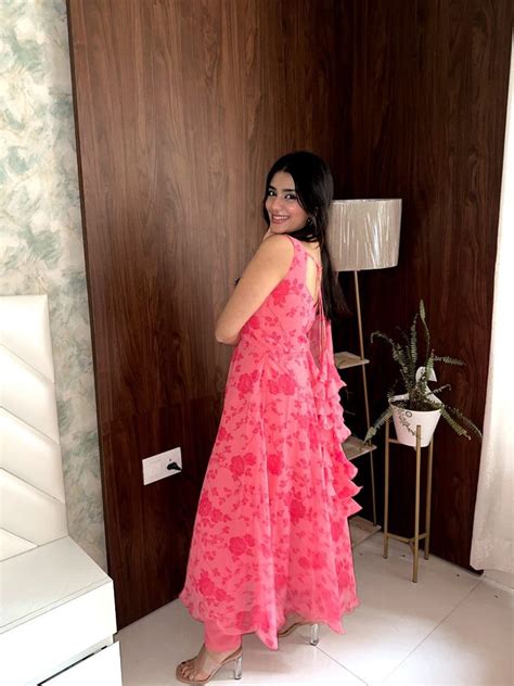 Elegant Dark Pink Digital Printed Georgette Silk Anarkali Su