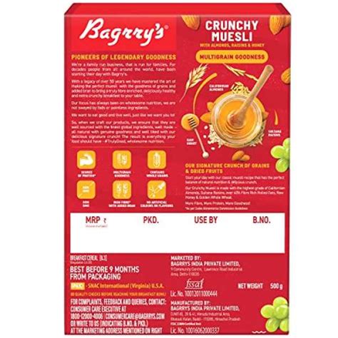 Bagrry's Crunchy Muesli|40% Fibre Rich Oats with Bran|82% Multi Grains ...