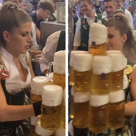 Oktoberfest waitress carrying more than a dozen beers goes viral