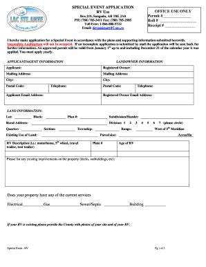 Fillable Online lsac SPECIAL EVENT APPLICATION RV Use OFFICE USE ONLY ...