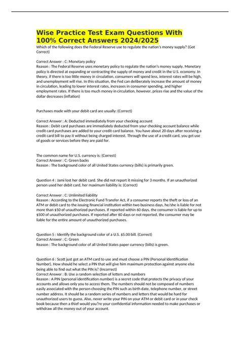 Wise Practice Test Exam Questions With 100% Correct Answers 2024/2025 ...