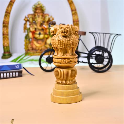 Buy santarms Wooden Ashoka Stambh | Pillar Ideal for Indian Office ...