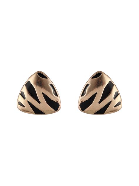 Triangular Striped Design Rose Gold-Plated Stud Earrings – Priyaasi