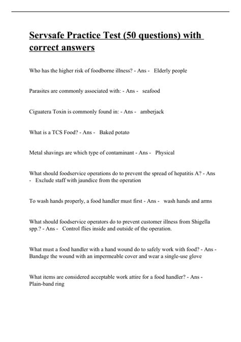 Safe Serve Practice Test