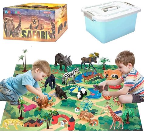 BOLZRA Safari Animals Figures with Activity Play Mat & India | Ubuy