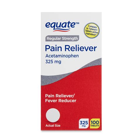 Equate Regular Strength Pain Reliever Acetaminophen Tablets, 325mg, Pain Reliever/Fever Reducer ...