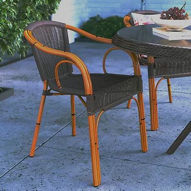 Merrick Lane Esna Series Stacking Rattan Patio Chair in Dark Brown with ...