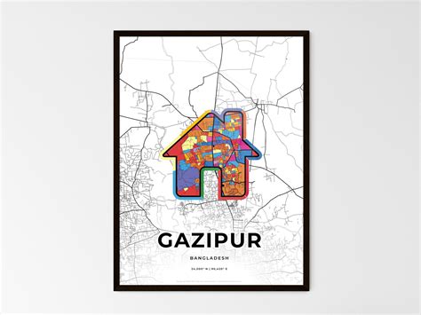GAZIPUR BANGLADESH minimal art map with a colorful icon. Creative city ...