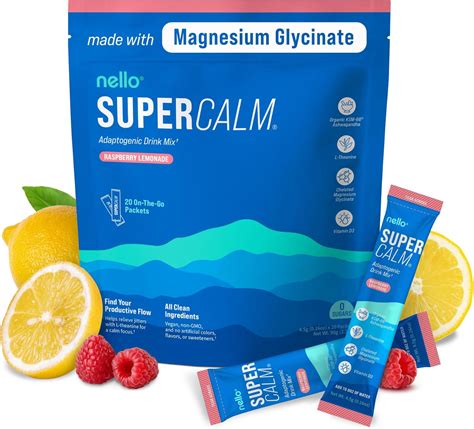 Amazon.com: Nello Supercalm Powdered Drink Mix, Raspberry Lemonade, L Theanine, Ksm-66 ...