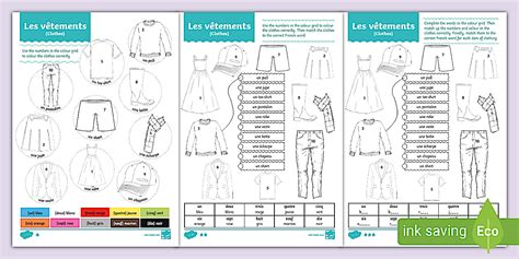 French: Clothes Colouring and Matching Activity Sheet