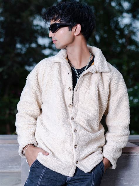 Off White Fleece Sherpa Jacket (Unisex) – kirdaram.com