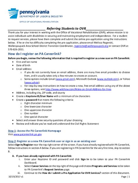 Fillable Online Referring Students to OVR How do I register on PA ...
