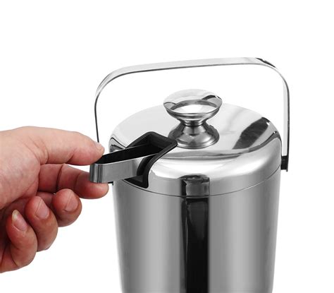Stainless Steel Ice Buckets with Lid and Tongs Included Strainer Double ...