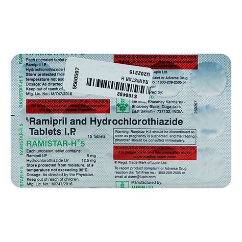 Ramistar H 5 Tablet 15's Price, Uses, Side Effects, Composition ...
