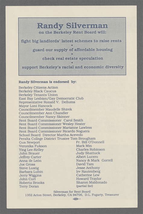 [Berkeley, Calif. election, 1990 (Nov. 6), Rent Stabilization Board ...