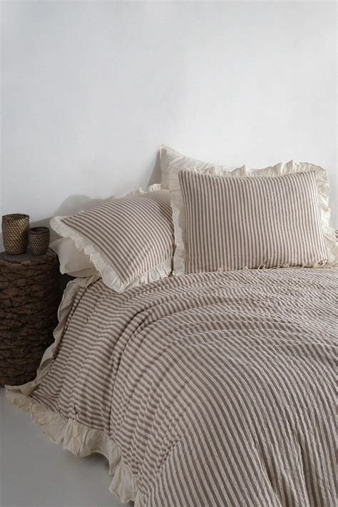 Brown 100% Cotton Ruffle Yarn Dyed Double Duvet Cover Set,modern ...