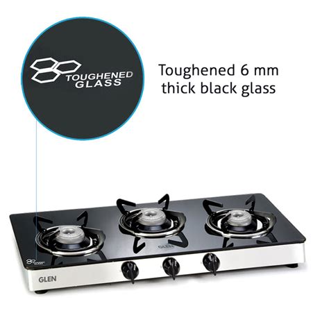 Buy Glen 3 Burner Glass Gas Stove 1033 GT | SS Drip Tray