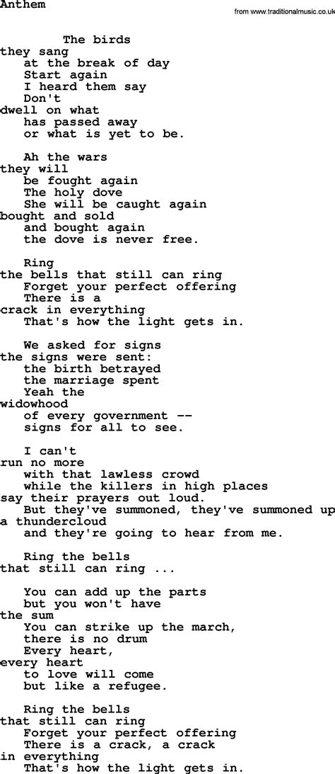 Leonard Cohen song: Anthem lyrics