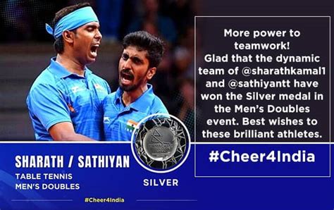 PM congratulates Sharath Kamal and Sathiyan Gnanasekaran for winning ...